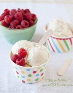 vanilla bean frozen yogurt with raspberries