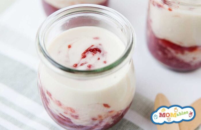 small glass jars of yogurt and fruit