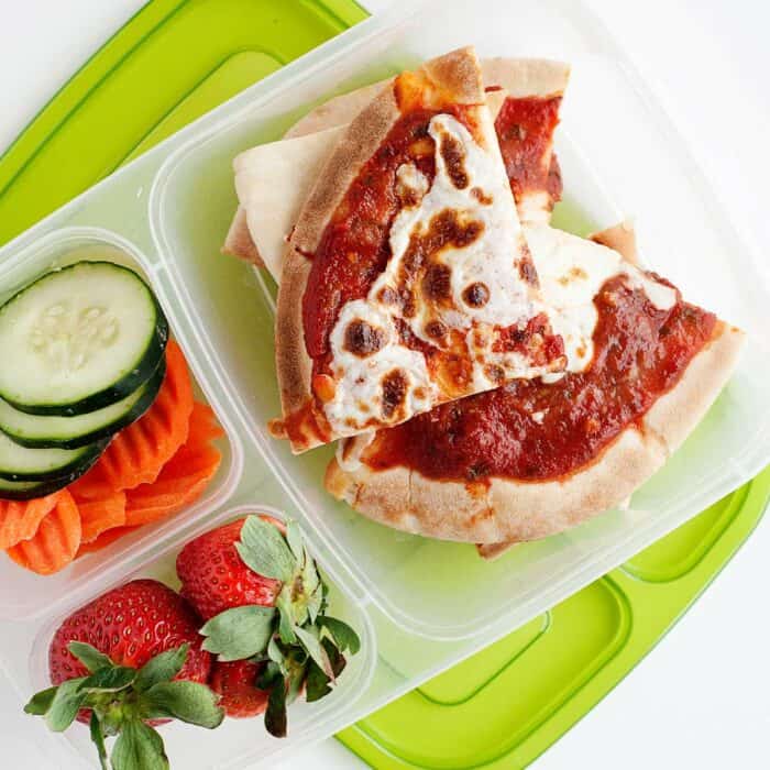 homemade pizza lunchable in a lunchbox