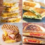 collage image of four grilled cheese sandwiches