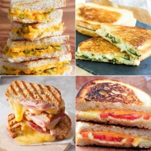 collage image of four grilled cheese sandwiches