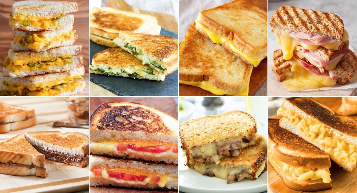 an image collage of eight grilled sandwiches