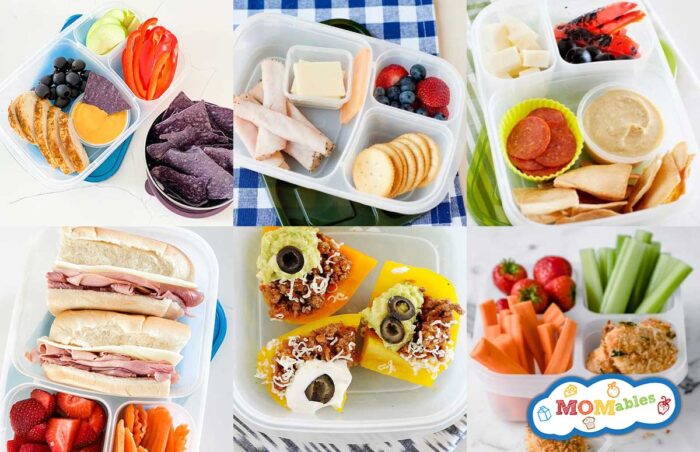 an image collage of six healthy homemade lunchables