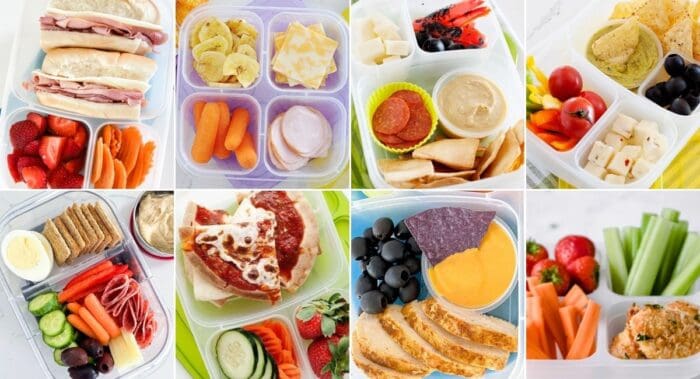 collage with eight images of homemade lunchables