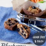 grain free paleo blueberry bran muffins that are perfect for the lunchbox!