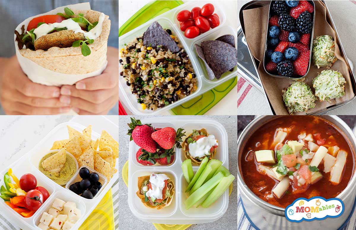 an image collage of vegetarian school lunch ideas