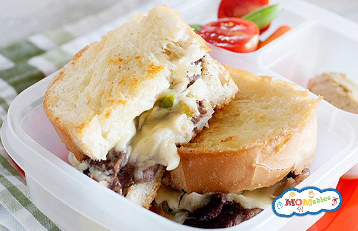 Philly Cheesesteak Grilled Cheese in a school lunchbox