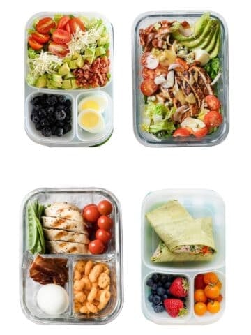 four lunchboxes floating in a white background