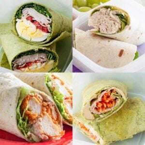 an image collage of sandwich wraps for school lunches