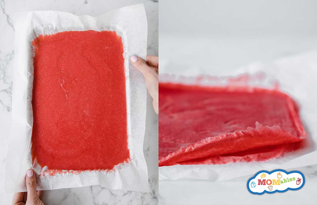 side by side process images of the making of fruit leather