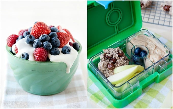 fruit parfait and peanut butter dip