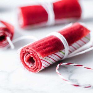strawberry homemade fruit leather rolled up