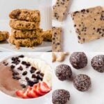 an image collage of high fiber snacks for kids