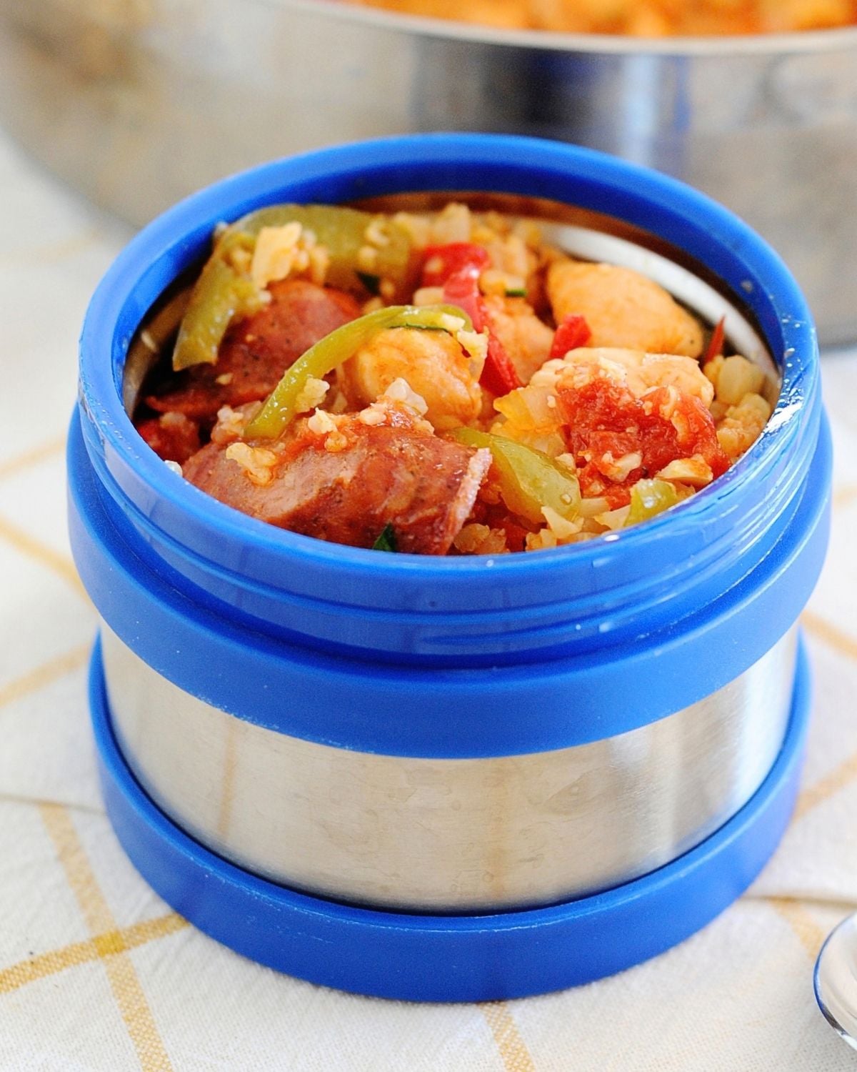 lunch thermos filled with Cajun Jambalaya