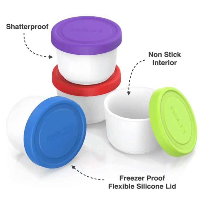 4 jars with colorful lids for freezing smoothies