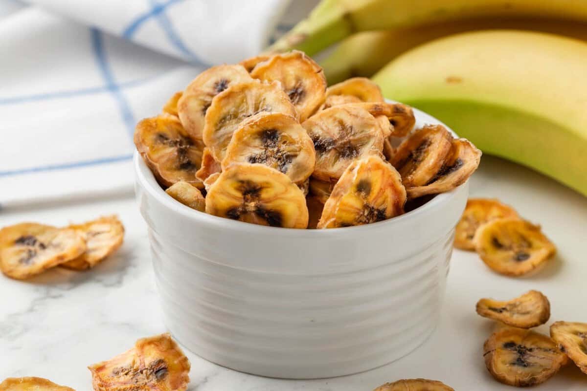 homemade banana chips in a bowl