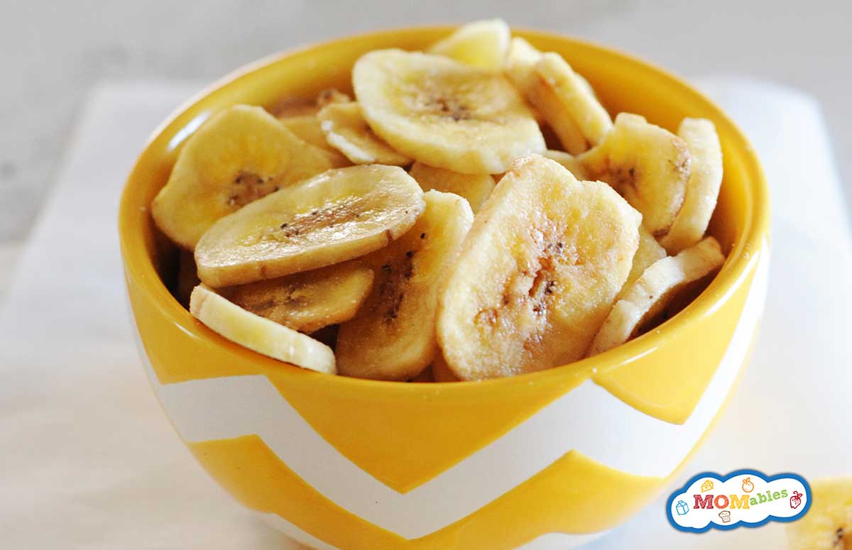 banana chips in a yellow bowl