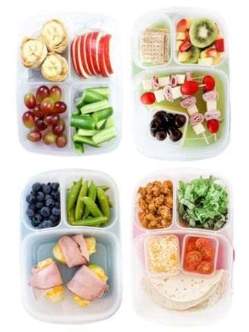 four lunchboxes floating in a white background