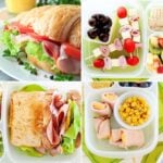 image collage of four school lunches made with ham
