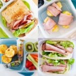 an image collage of four school lunch ideas with ham