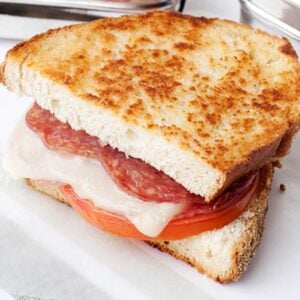 grilled pepperoni sandwich with melted cheese