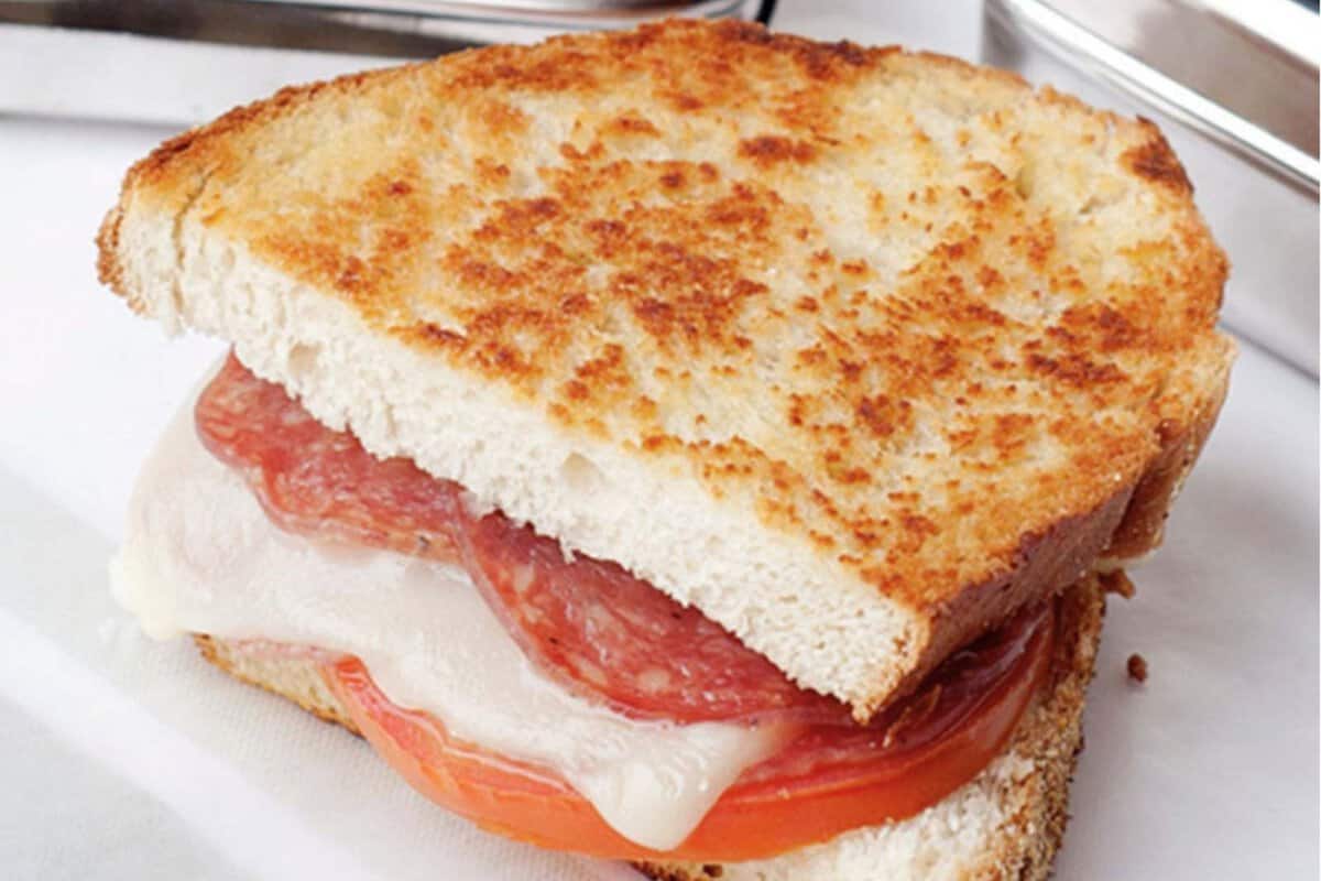 grilled pepperoni sandwich with melted cheese