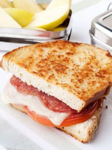 grilled pepperoni sandwich with melted cheese