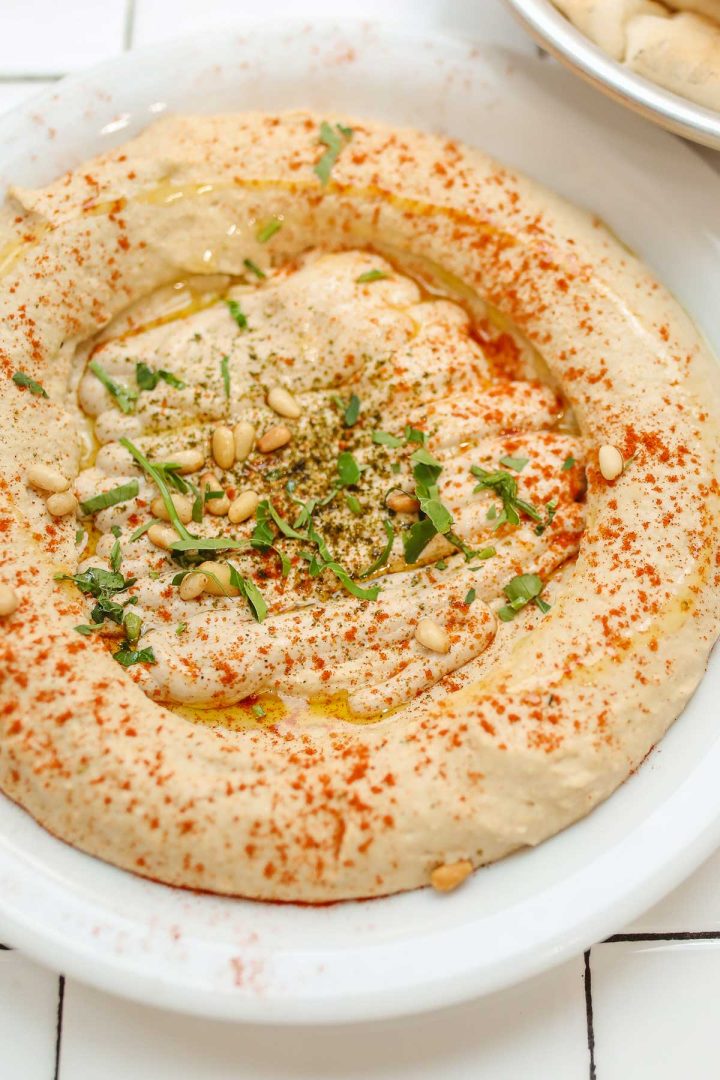 large bowl of homemade hummus