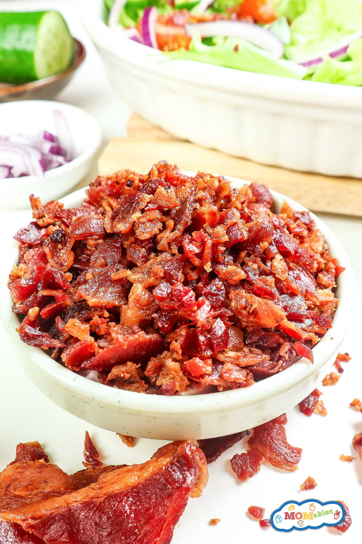 large bowl of homemade bacon bits