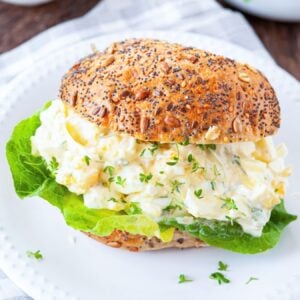 classic egg salad sandwich on a croissant