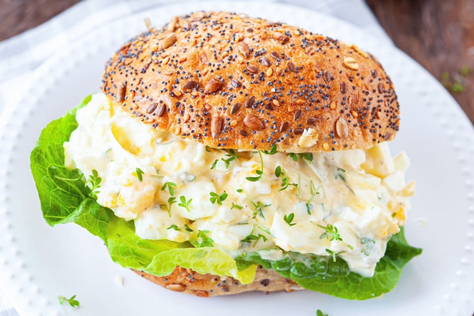 classic egg salad sandwich on a croissant
