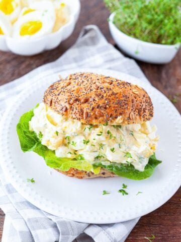 classic egg salad sandwich on a croissant