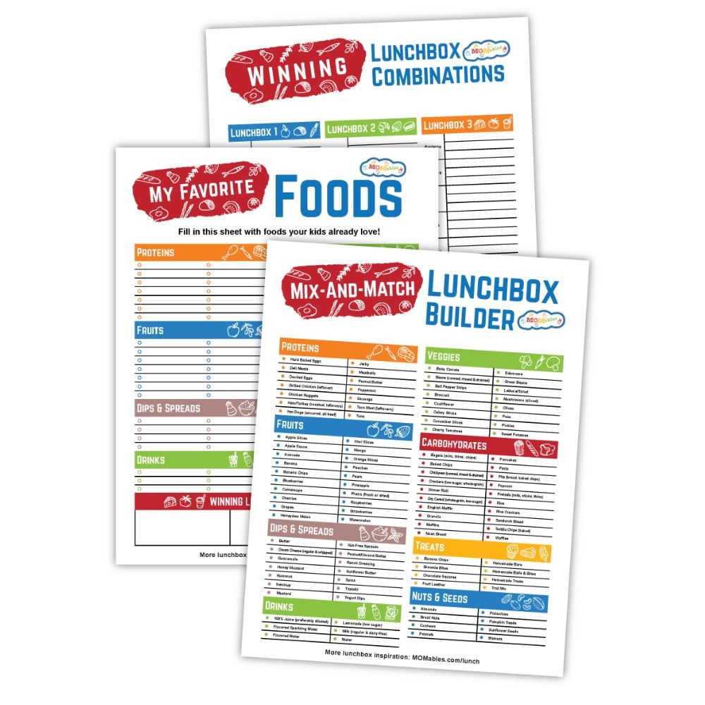 flay lay of lunchbox builder printable pages