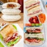 4 image collage showing a variety of sandwich ideas for kids to pack for school.