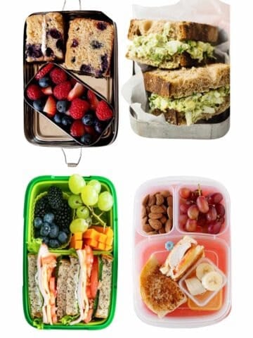 four lunchbox with sandwiches floating in a white background