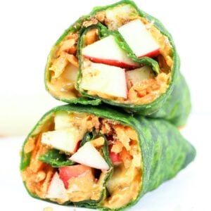 peanut butter apple wrap cut in half and stacked