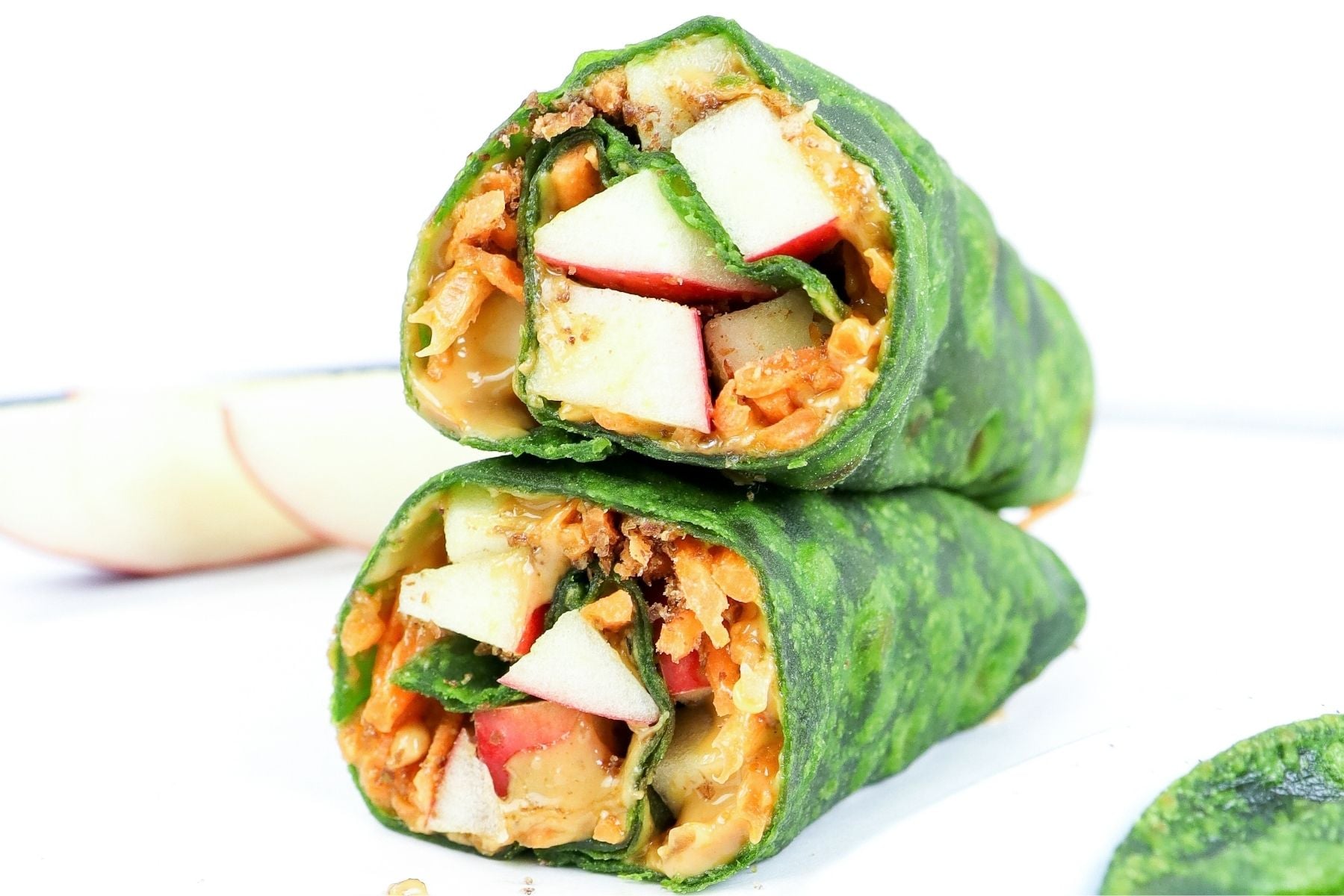 peanut butter apple wrap cut in half and stacked