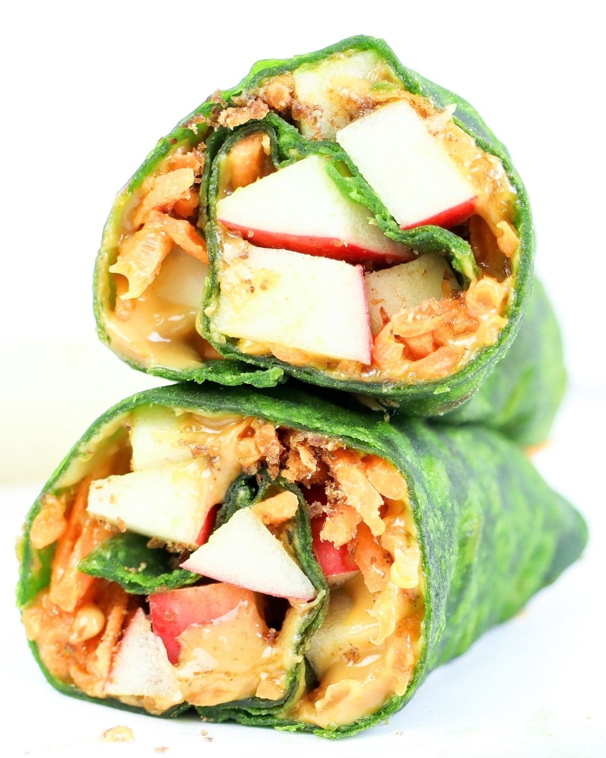 peanut butter apple wrap cut in half and stacked