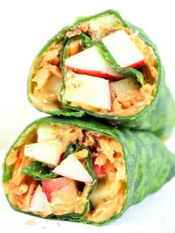 peanut butter apple wrap cut in half and stacked