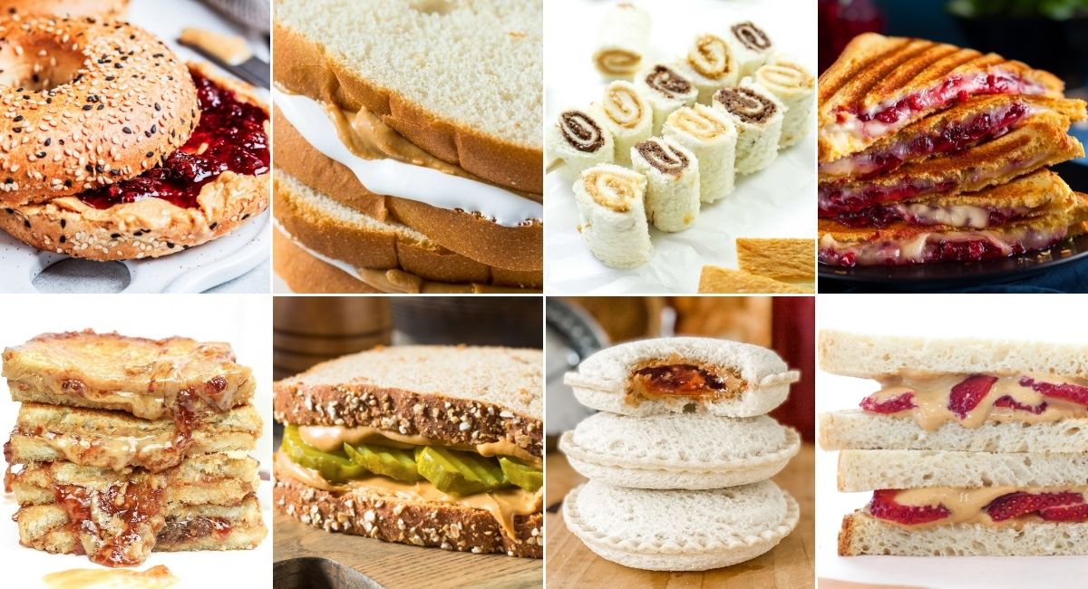 an image collage of eight peanut butter sandwich ideas