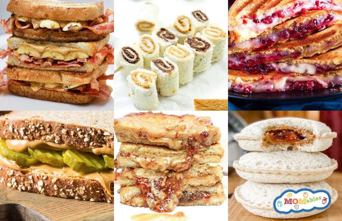 an image collage of six peanut butter sandwich ideas