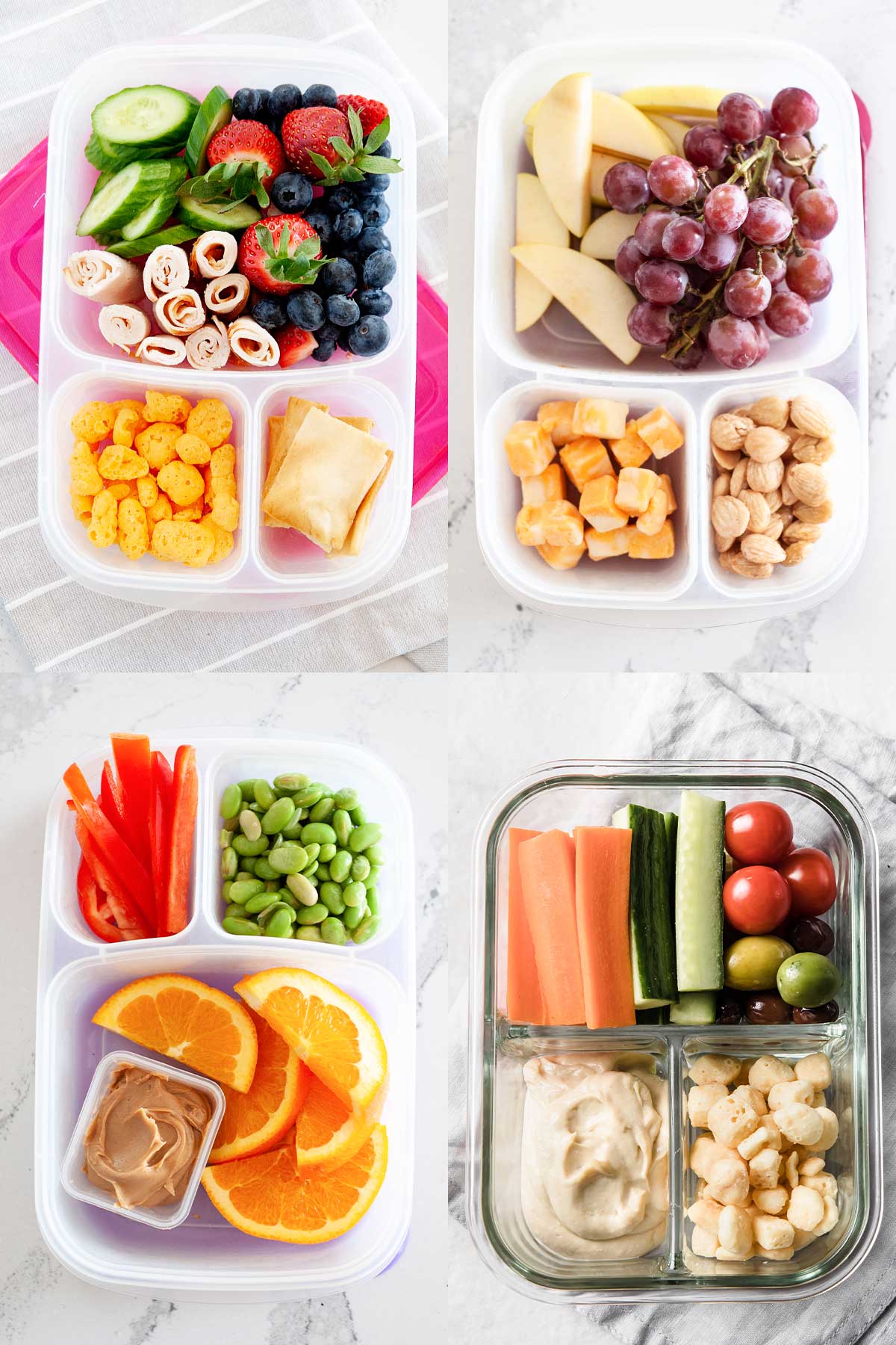 collage of four bento boxes