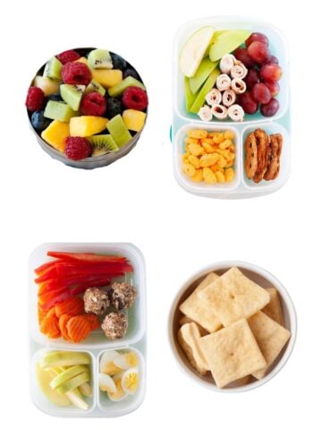 four kindergarten snacks floating in a white background
