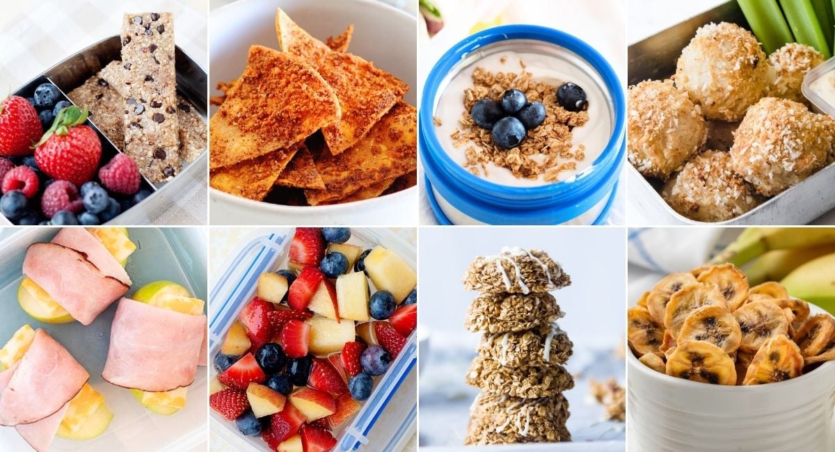 collage image with eight school lunch sides