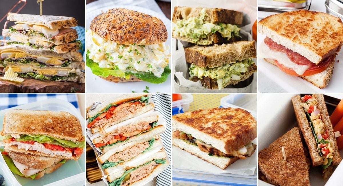 image collage with eight filling sandwich ideas