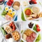 image collage with four pictures of school lunchboxes