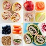 collage image of four pinwheel school lunch ideas