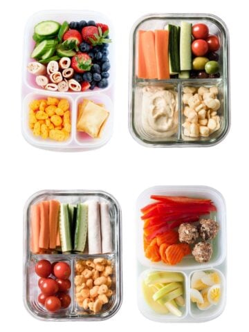 four homemade snacks floating in a white background