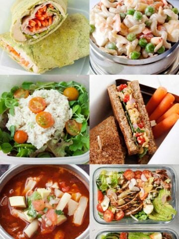 an image collage of school lunch ideas with vegetables