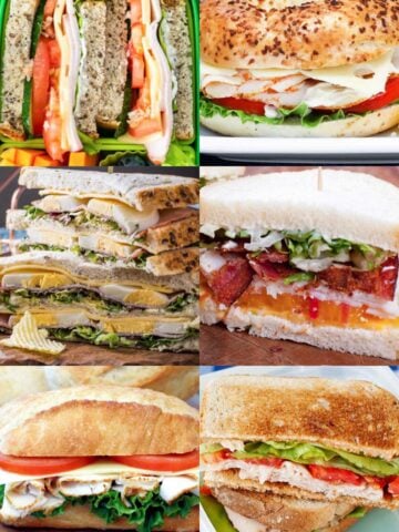 a collage of turkey sandwiches with different things put in them